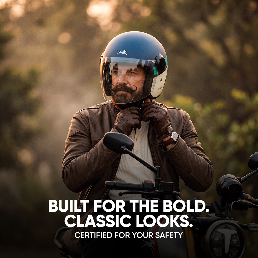 TVS Silk Route Helmet for Men & Women | Vintage Open Face Helmet with Clear Visor | ISI & DOT Certified | ABS Shell | EPS Liner | Retro Stylish Helmet for City & Highway Riding